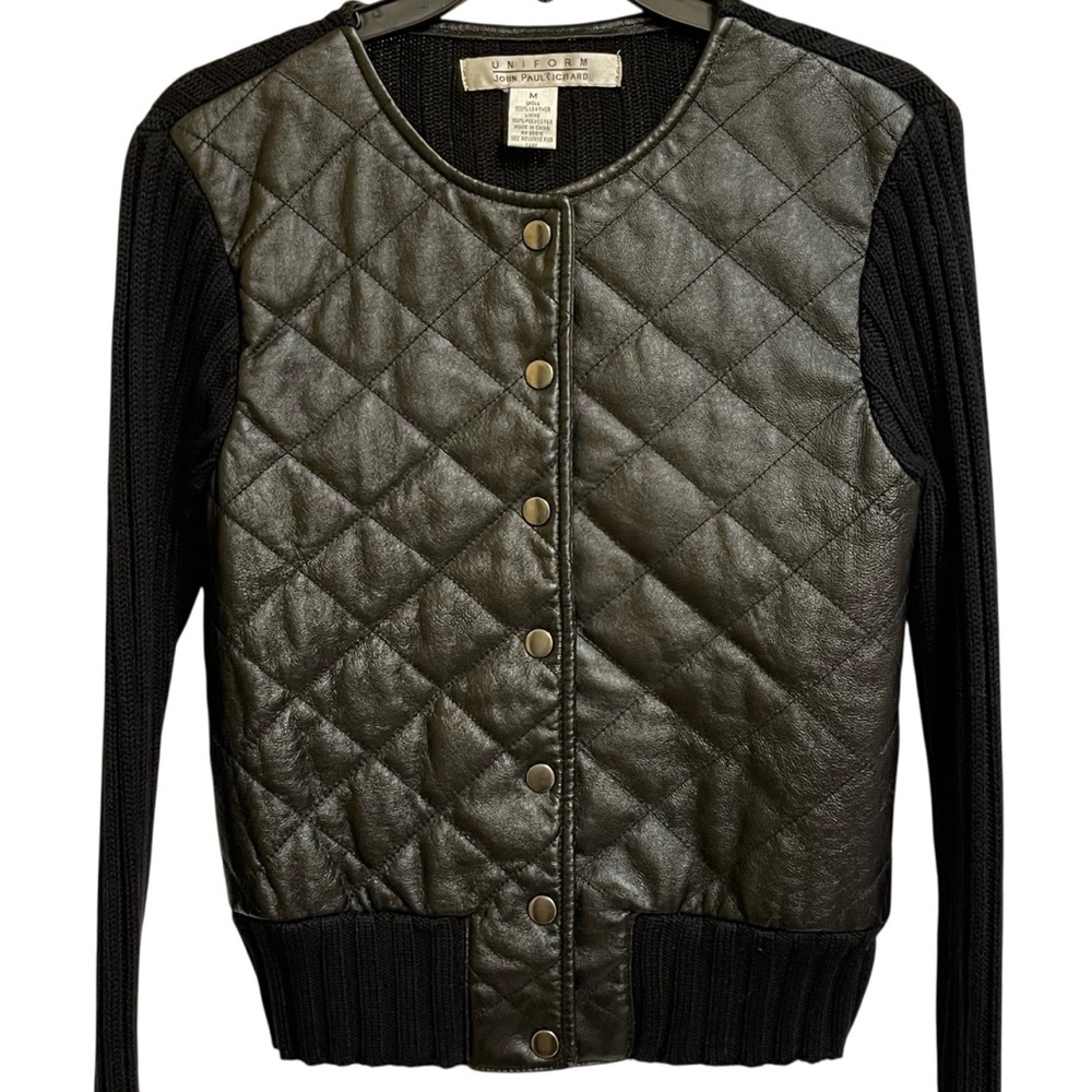 Uniform John Paul Richard Quilted Leather Bomber Jacket Knit Sleeves & Back Sz M